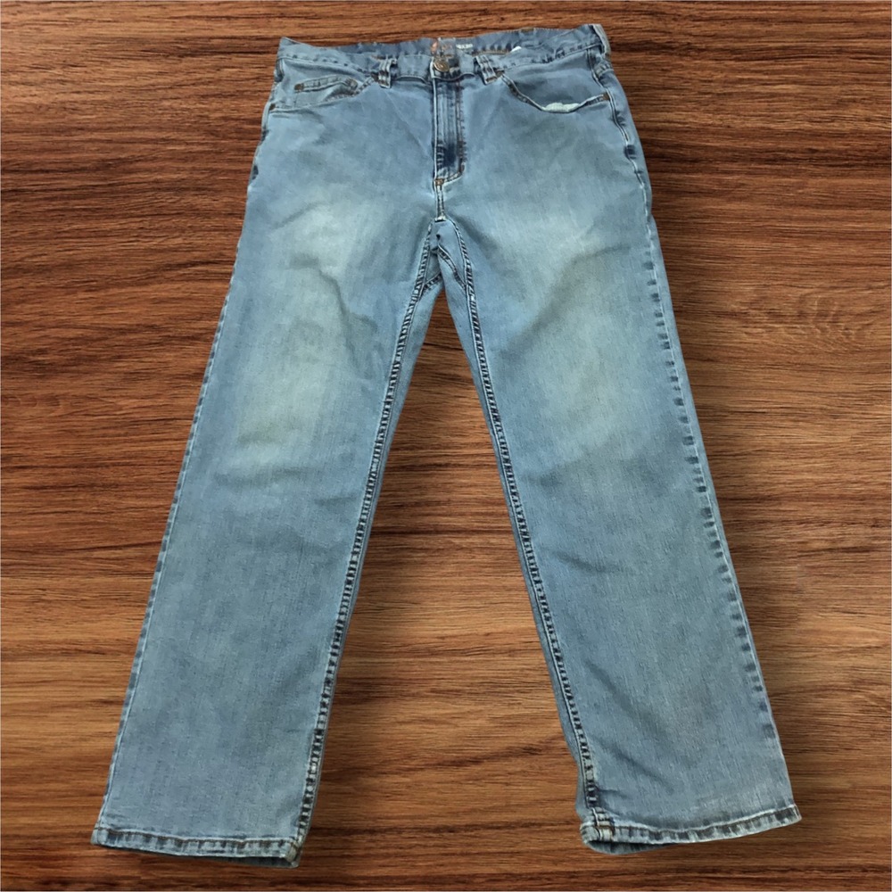 Ridgecut Tough Wear Mens 36x30 Light Wash Straight Leg Denim Jeans Blue Flaw